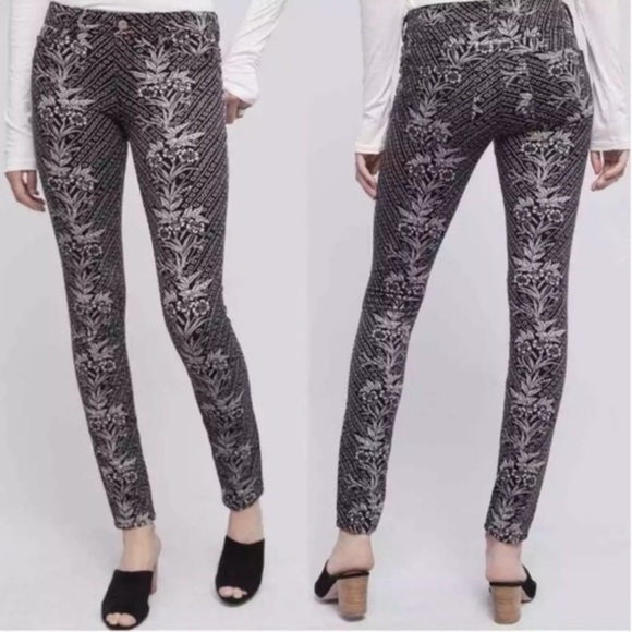 Pilcro and the Letterpress Corduroy Floral Print Serif Skinny Pants - Picture 1 of 11